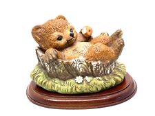 VTG 1986 Homco Masterpiece Porcelain Bear Cub in Tree Stump Figurine in EUC picture