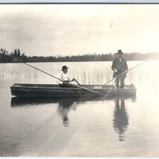c1910s Cool Gentlemen Fishing Boat RPPC Lake Northern Pike Fish Real Photo A128 picture