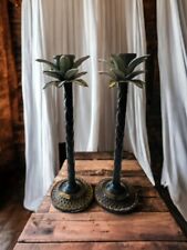 Set of 2 Graduated Metal Palm Tree Candlestick Holders Tropical Taper Candle 15