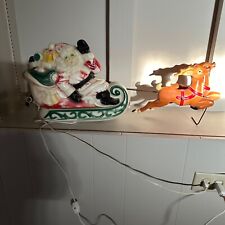 Vintage 1970 Empire Light Up Blow Mold Santa In Sleigh With Two Reindeer & Wire picture