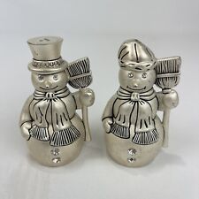Godinger Holiday Collection Salt & Pepper Shaker Silver Diamonds Plated Snowman picture