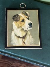 Vintage Jack Russell Terrier Hanging Print on Wood w/ Brass Ring 3.25