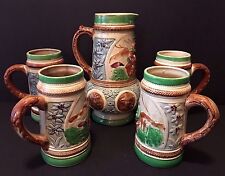 Vintage German Style Ceramic Pitcher and 4 Large Matching Steins-Made in Japan picture
