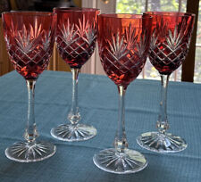 SET OF 4 Faberge Odessa Cranberry Crystal Water/ Wine  Goblets 9”H, Vintage picture
