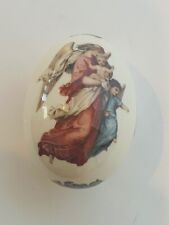 Egg figurine collectible vtg porcelain Signed Lady Angel baby Jesus cherub gift picture