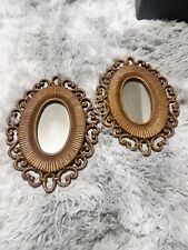 Vtg Pair Homco Syroco Rattan Look Oval Accent Mirrors MCM Wall Decor Boho picture