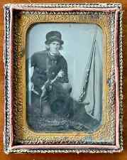 Excellent Rare 1850s Ambrotype Deer Hunter with Gun, Knife / Hunting Photo 1800s picture