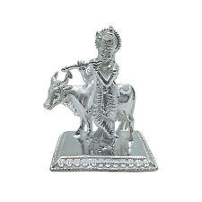 Indian Traditional Silver Krishna Murti With Kamdhenu Cow For Puja 100gm picture