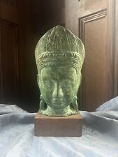 Vintage Bronze Thai Buddha Bust wearing a Crown picture