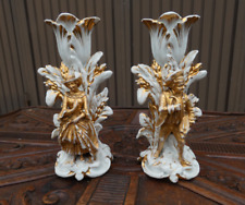 PAir antique Vieux brussels porcelain candle holders figurine set picture