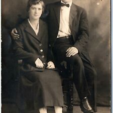 c1910s Cute Young Married Couple RPPC Gloves Fancy Fashion Real Photo Man A159 picture