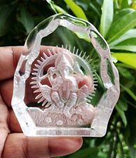 Crystal Quartz Sphatik Hindu Elephant God Ganesha Ganesh Engraving Puja Idol picture