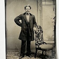 Antique Tintype Photograph Distinguished Dapper Handsome Young Man Mustache picture