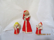 VTG Assorted 3 Nylon Face Felt Angels 2 Christmas Ornaments 1 Tree Topper, Japan picture