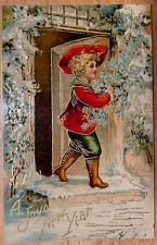 Vintage Victorian Postcard 1901-1910 A Joyous New Year - Dashing Boy in Red picture