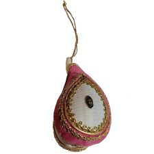 Vintage Pink Velvet Decorated Shell Christmas Ornament Kitsch Mid Century picture
