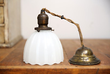 Vintage 1896 milk glass hanging lamp ceiling hall light brass socket industrial picture