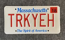 2018 Massachusetts Vanity License Plate TRKYEH Nice Tag MA 18 Truck Yeah Turkey picture
