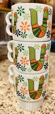 3 Stylecraft MCM Flower Rooster Bird Japan Stacking Coffee Mugs Cups Orange Lime picture