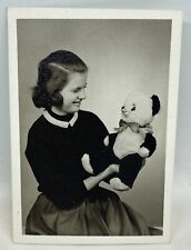 Vtg 1950s Photo Girl With Rubber Nosed Teddy Bear Rushton picture