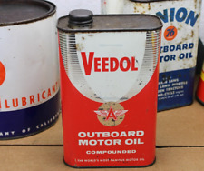 hard to find * 1950s era VEEDOL OUTBOARD MOTOR OIL Old 1 quart Tin Can picture