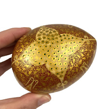 VTG Kashmir Lacquered Trinket Box Red Gold Egg Hand Painted Paper Mache picture