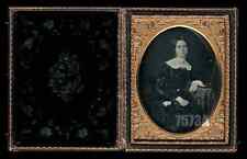 1/4 Cased Daguerreotype of Beautiful Woman Painted Gold Jewelry 1850s picture