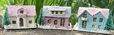 3 Vtg Midwest Seasons Cannon Falls Sugar Mica House Putz-ish Christmas Ornaments picture
