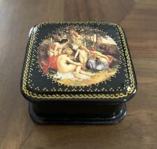 Vintage Miniature Painted Russian Lacquer Box 2.5” Angels Cherub Crying picture