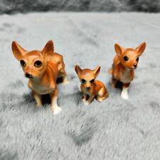3 1960's vintage bone CHINA Chihuahua DOGS FAMILY MINIATURE FIGURINES picture