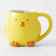 Set of 2 Williams Sonoma Yellow Easter Figural Stoneware Chick Mugs Hand Painted picture