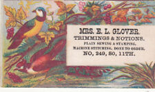 Mrs. E. L. Glover Trimmings Notions Sewing Stamping Birds Brook Vict Card c1880s picture
