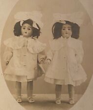 Surreal Real Photo Postcard RPPC Two Porcelain Dolls Dressed As Identical Twins picture