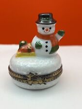Limoges Peint Main Snowman Trinket Box with Reindeer Clasp picture