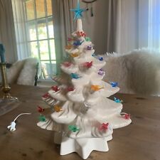 Vintage MCM White Ceramic Christmas Lighted Tree With Birds And Star *see Notes picture