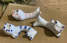 Vtg Japanese Chopstick Rests Hashioki Set Of 3 Different Sprawling Cats picture