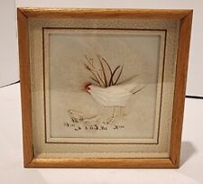 Cute Kitschy 5.5 Inch Feathered Hen With Chicks Framed  Wall Art picture