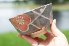 Japanese Authentic Matcha Bowl, Light Gray Glaze with Flowers, 16 oz picture