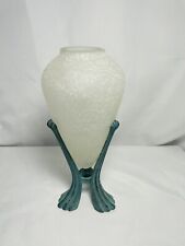Vintage Silvestri Art Deco Frosted Glass Vase with Pedestal 10” Tall picture