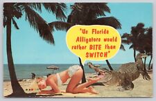 Postcard Bathing Beauty Alligator Humor Pensacola FL c1968 picture