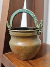 Vintage Copper Small Pot Brass Handle Patina Planter Cauldron Candle Holder  picture