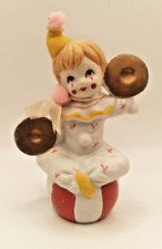 Ceramic Clown Musician on Striped Ball Figurine Made in Taiwan picture