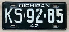 1942 Michigan License Plate -  Nice Original Paint Condition picture