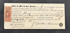 1863 Catawissa Railroad Document Revenue Stamp Stock Transfer picture