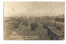 postcard rppc ssioux falls, sd. omaha great northern train rail yard picture