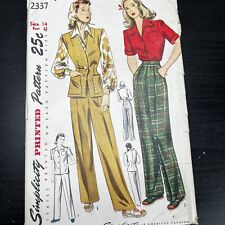 Vintage 1940s Simplicity 2377 Blouse Slacks + Jerkin Sewing Pattern 14 XS CUT picture