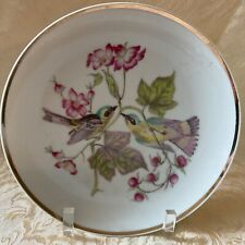 Vtg ROYAL HALSEY 7” Plate Wall Hanging Decorative Birds Berries Pink Floral picture
