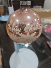 Vintage Blown Glass Pink 1951 Merry Christmas W/Poinsettia Ornament Shiny Brite  picture