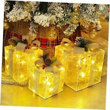 Set of 3 Christmas Lighted Gift Boxes Decorations, Pre-lit Snowflakes Present  picture