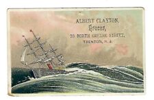 c1888 Victorian Trade Card Albert Clayton Grocer, Ship, Ocean Waves, Trenton NJ picture